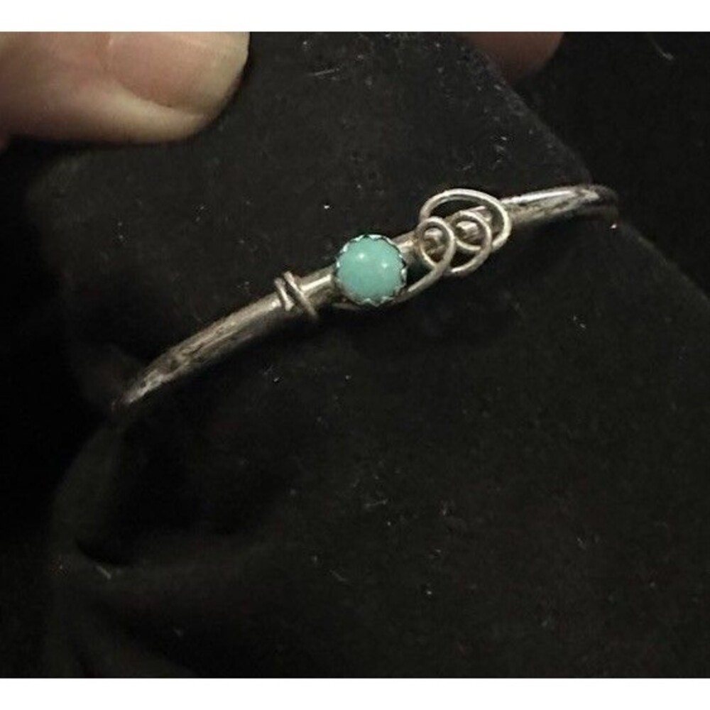 Vintage Stackable Dainty Native American Sterling Silver Turquoise Cuff Bracelet